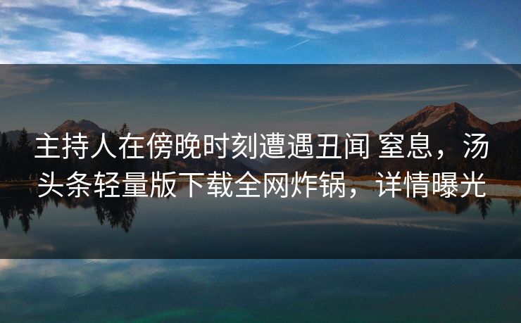 主持人在傍晚时刻遭遇丑闻 窒息，汤头条轻量版下载全网炸锅，详情曝光